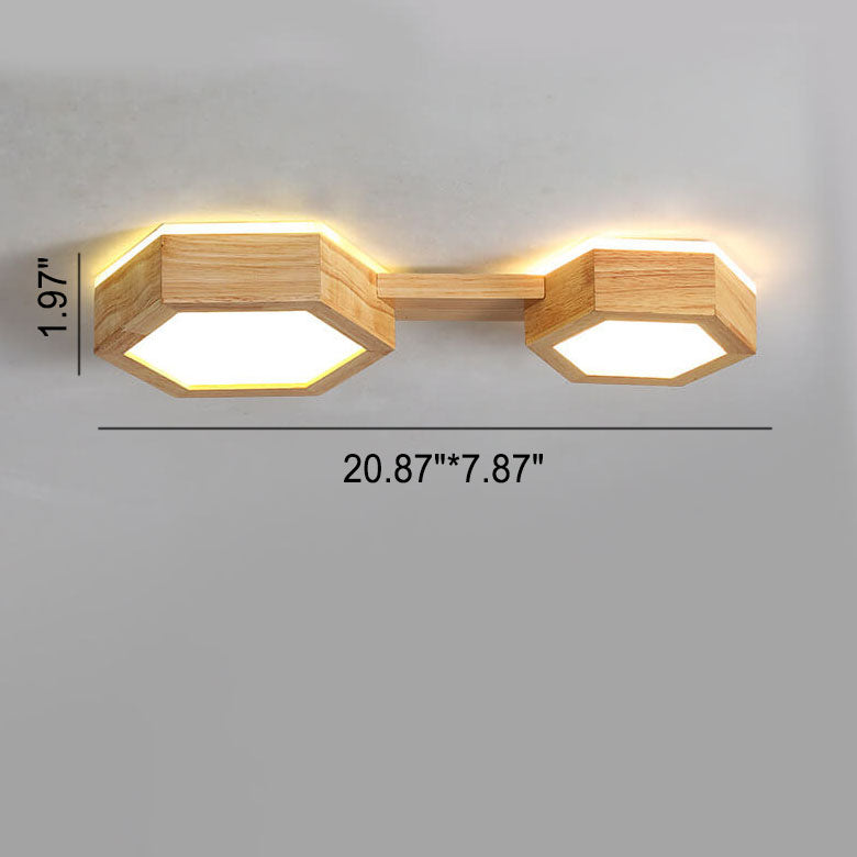 Plafonnier encastré à LED à géométrie hexagonale en bois simple et moderne 