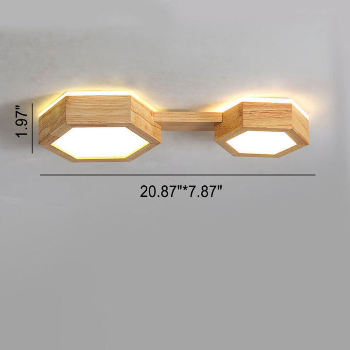 Plafonnier encastré à LED à géométrie hexagonale en bois simple et moderne 