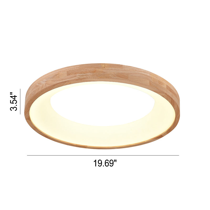 Nordic Minimalist Log Wood Round LED Flush Mount Ceiling Light