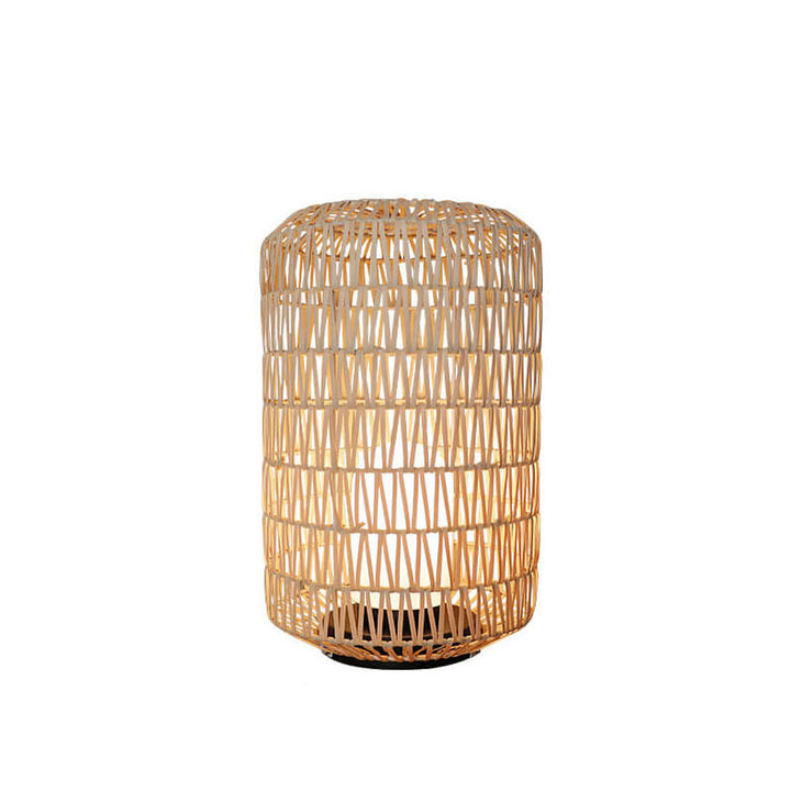 Lámpara de pie para jardín exterior de 1 luz, impermeable, con columna de ratán de plástico de estilo japonés tradicional 