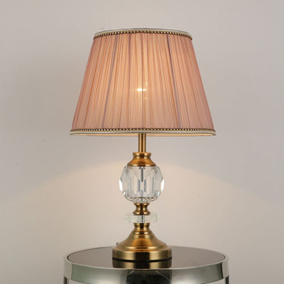 Simple Fabric Lampshade Crystal Decorative 1-Light Table Lamp