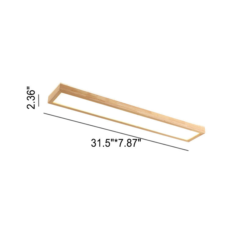 Japanese Minimalist Log Rectangular Walnut LED Flush Mount Ceiling Light
