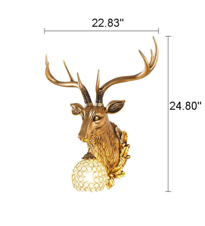 Applique murale européenne rétro à tête de cerf en résine à 1 lumière 
