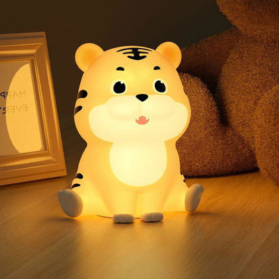 Lampe de table LED en forme de tigre en silicone, dessin animé mignon et enfantin 