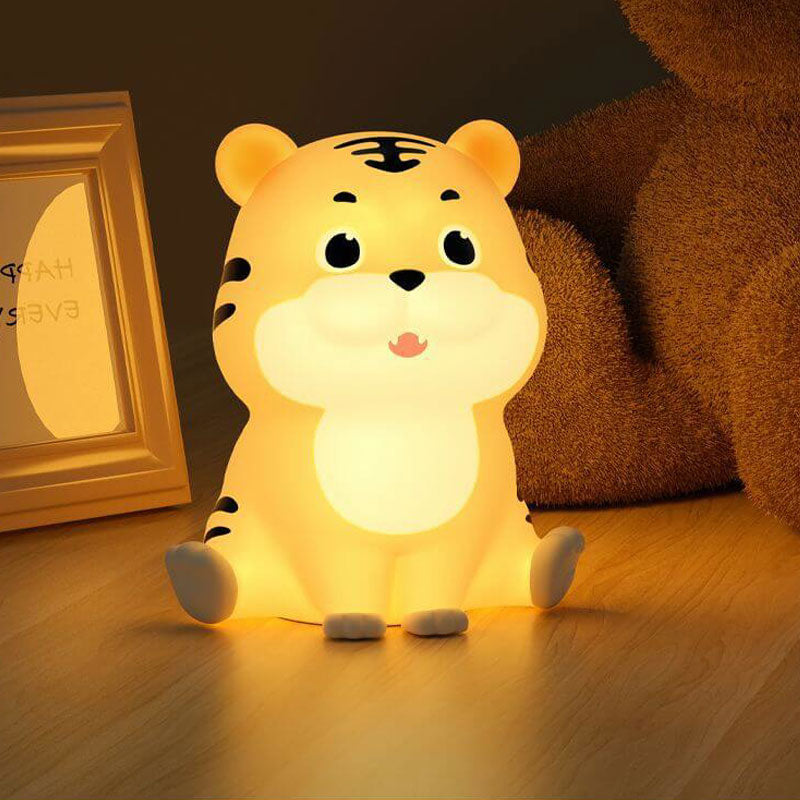 Lampe de table LED en forme de tigre en silicone, dessin animé mignon et enfantin 