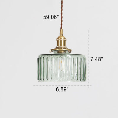 Japanese Vintage Brass Glass Round Jar 1-Light Pendant Light