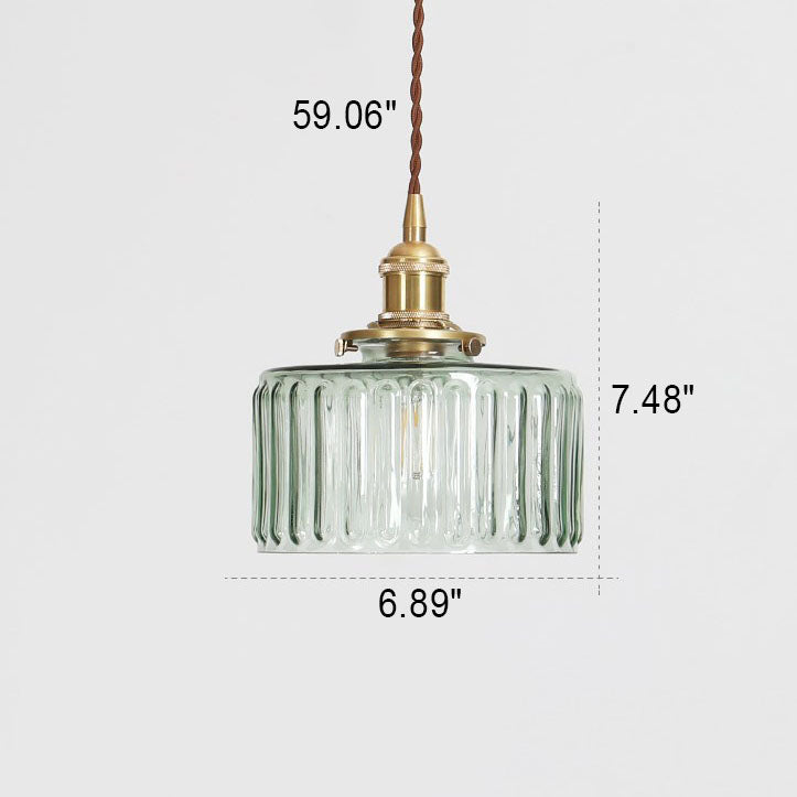 Japanese Vintage Brass Glass Round Jar 1-Light Pendant Light