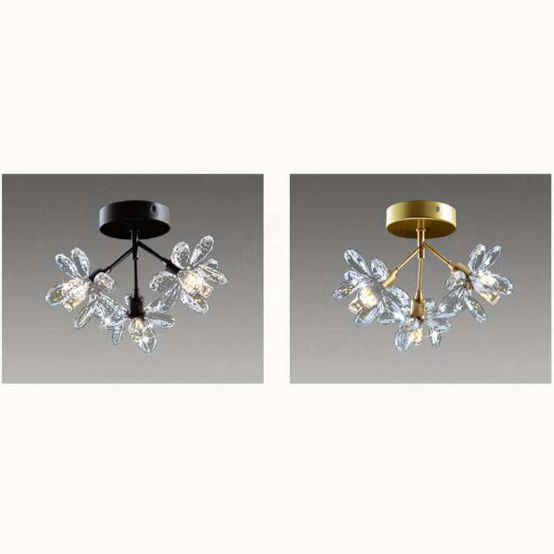 Modern Light Luxury Crystal Flower Design 3-Light Semi-Flush Mount Light