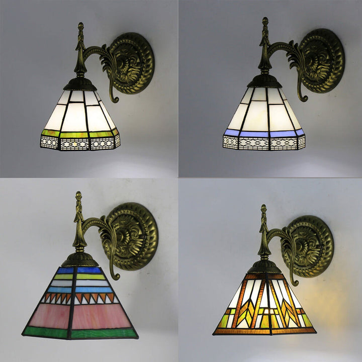 Lámpara de aplique de pared de 1 luz de vidrio teñido cuadrado Tiffany europeo 