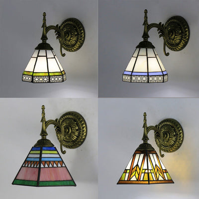 European Tiffany Square Stained Glass 1-Light Wall Sconce Lamp