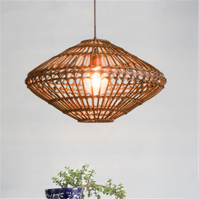 Modern Rattan Vintage Southeast Asian Style 1-Light Pendant Light