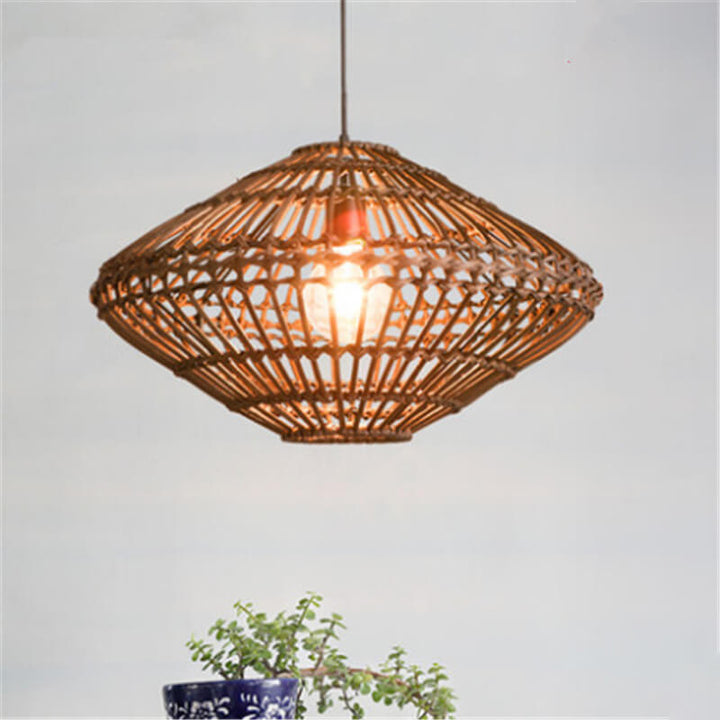 Modern Rattan Vintage Southeast Asian Style 1-Light Pendant Light