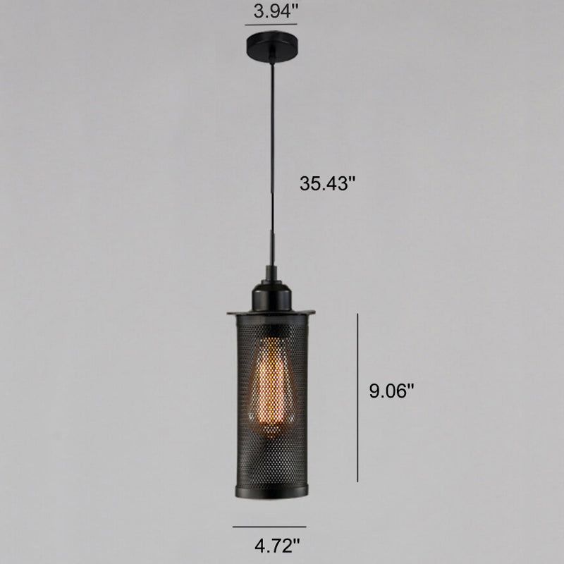 Vintage Wrought Iron Metal Mesh Cylindrical 1-Light Pendant Light