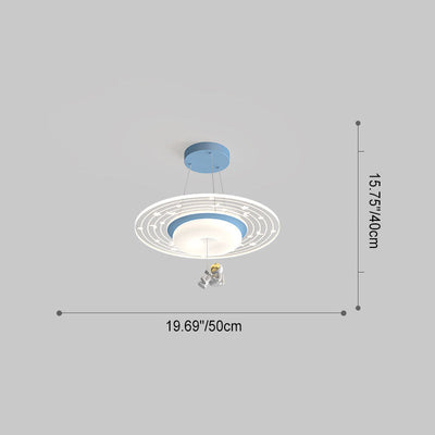 Contemporary Nordic Round Planet Shade Cartoon Resin Astronaut LED Kids Flush Mount Ceiling Light For Bedroom