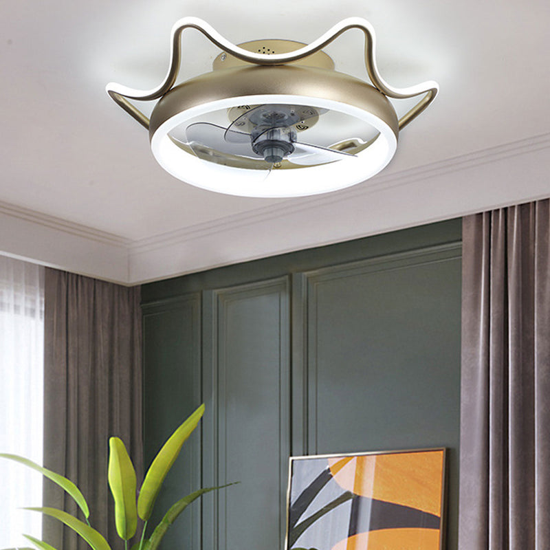 Nordic Light Luxury Round Wrought Iron LED Flush Mount Ceiling Fan Light