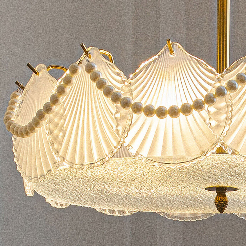 French Light Luxury Seashell Glass Pearl Round 5/6/ 8 Light Chandelier