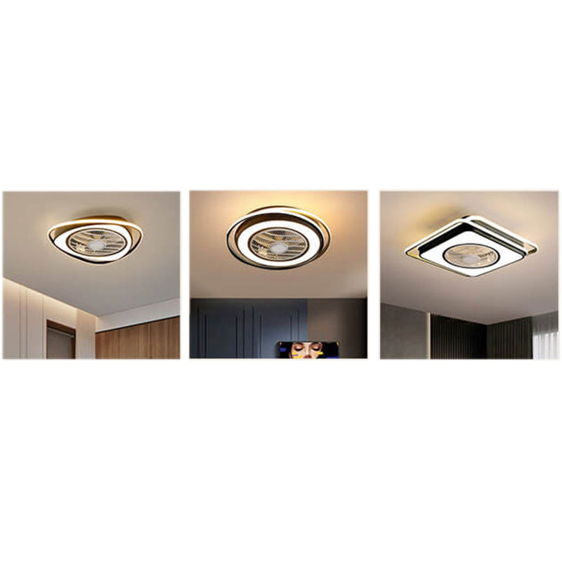 Nordic Simple Crystal Round Frame Design LED Flush Mount Ceiling Fan Light