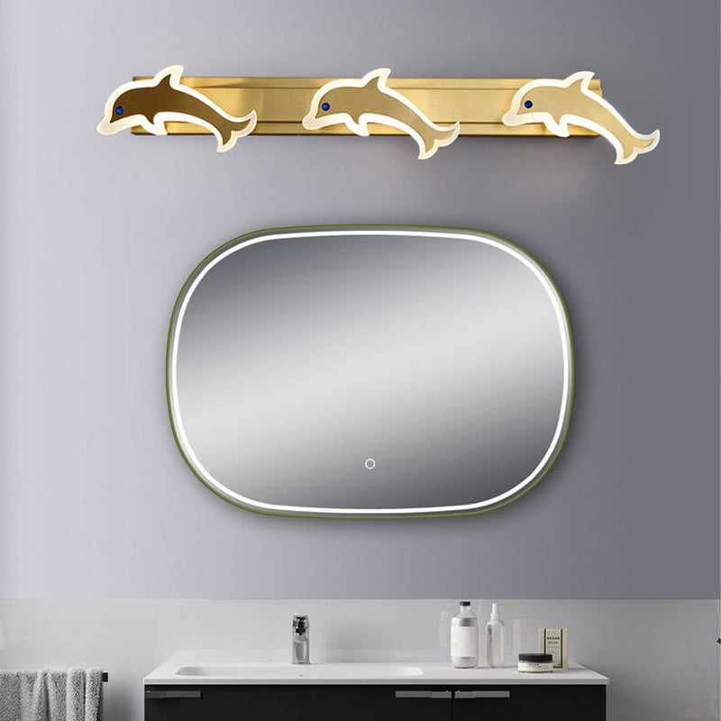 Creative Dolphin Design Vanity Light Brass Acrylic LED Wall Sconce Lamp