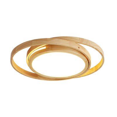 Plafonnier LED Minimaliste en Bois en Forme d'Anneau Rond 