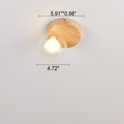 Japanese Minimalist Glass Iron Woodgrain 1-Light Semi-Flush Mount Ceiling Light