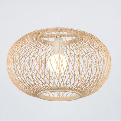 Bamboo Weaving Chinese Round Lantern 1-Light Pendant Light