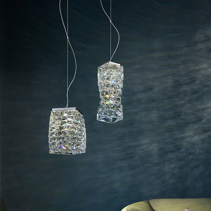 Moderne Luxus Kristallsäule Edelstahl LED Pendelleuchte 