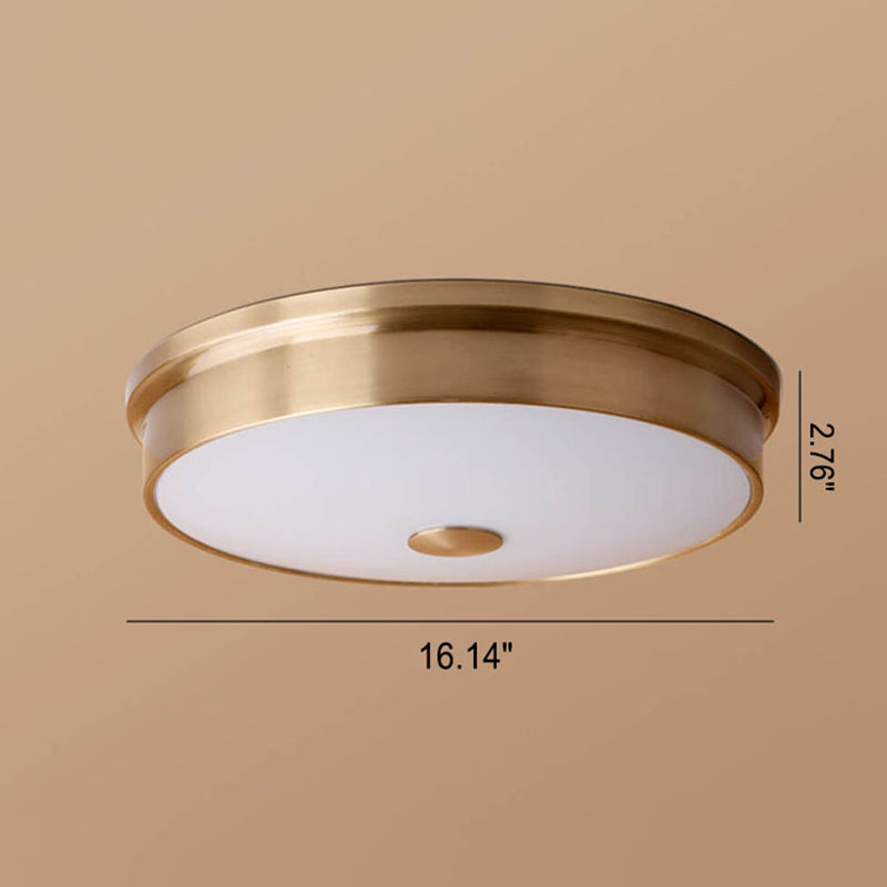 European Simple Full Copper Round Flush Mount Ceiling Light