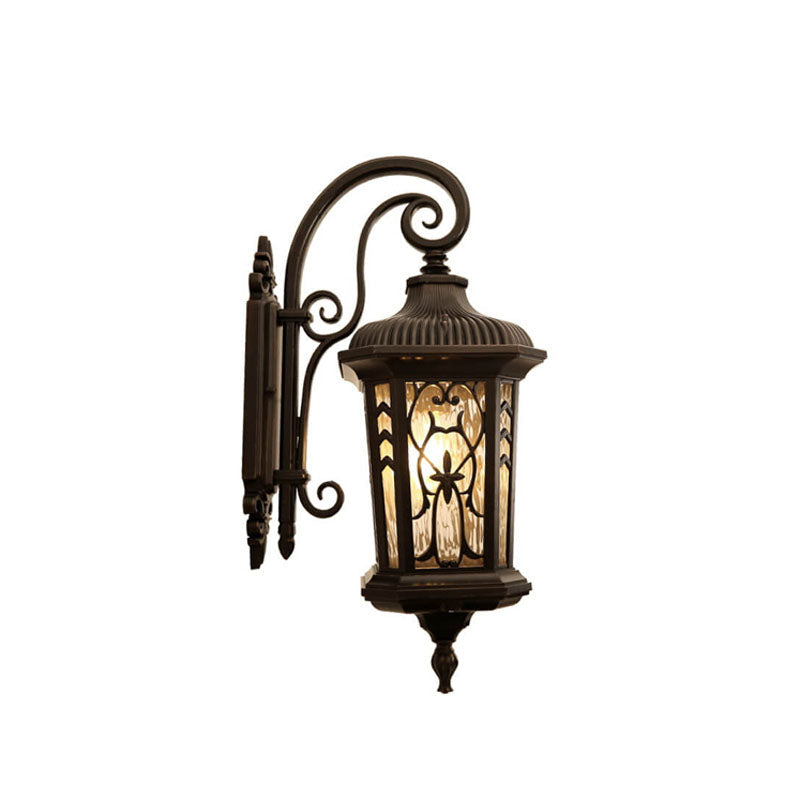 European Outdoor Carved Cage Aluminum Glass 1-Light Wall Sconce Lamp