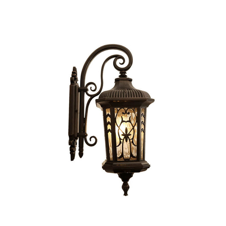 European Outdoor Carved Cage Aluminum Glass 1-Light Wall Sconce Lamp