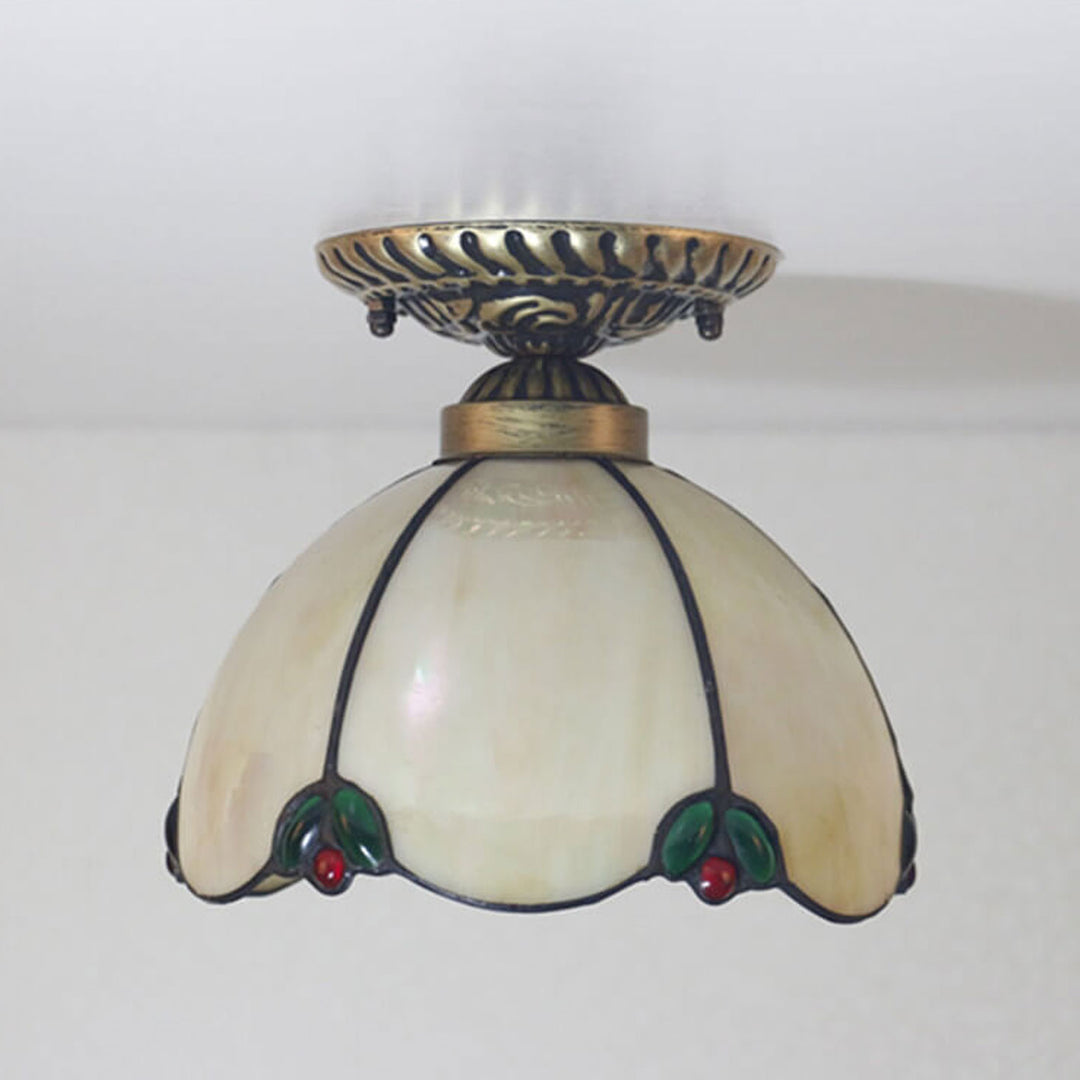 Luz de techo semi-empotrada de 1 luz de vidrio marfil vintage de Tiffany 