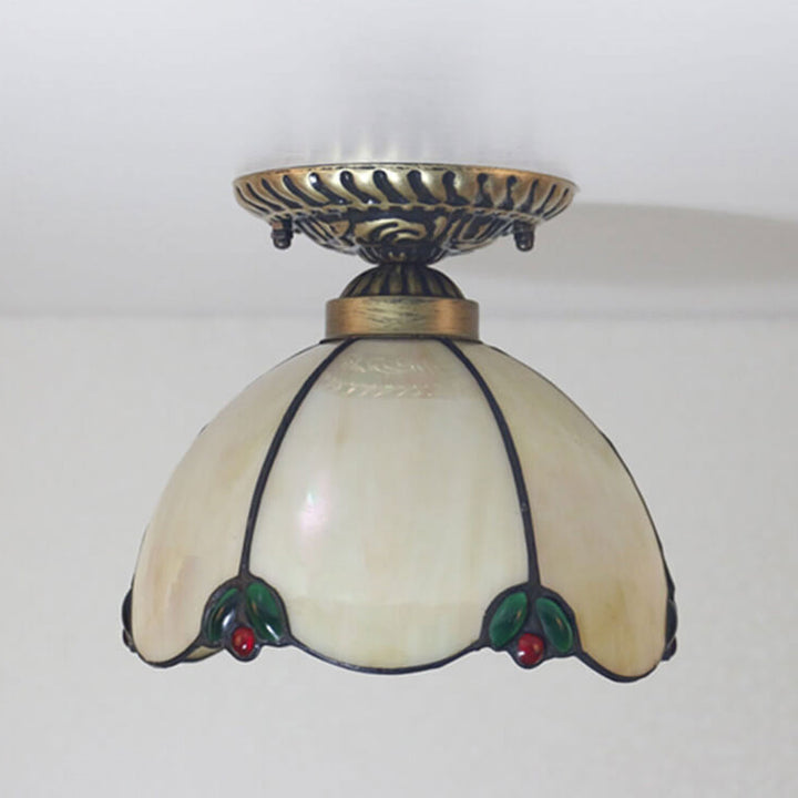 Luz de techo semi-empotrada de 1 luz de vidrio marfil vintage de Tiffany 