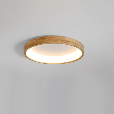 Modern Nordic Wooden Light Stand Round LED Flush Mount Light