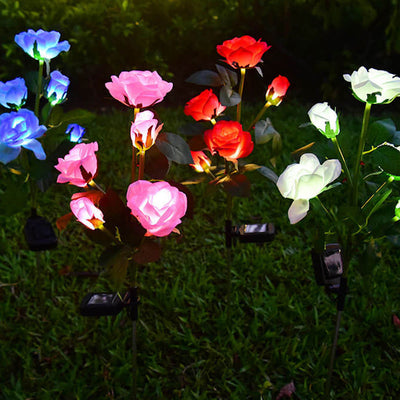 Moderner Solar-Rosen-Blumenstrauß 5-köpfiger LED-Garten-dekorativer Boden-Einsatz-Landschaftslicht im Freien 