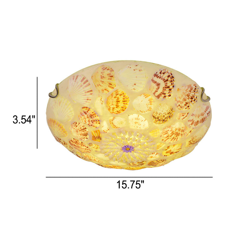 European Mediterranean Shell Art Round LED Flush Mount Ceiling Light