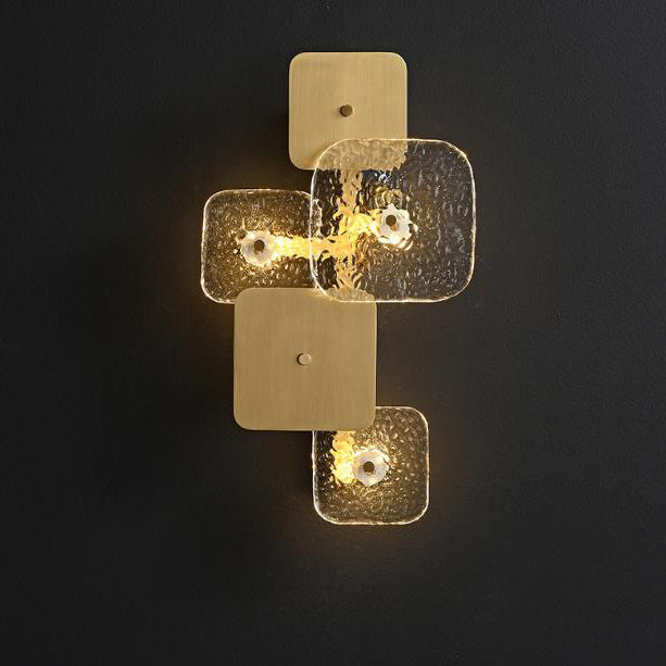 Postmoderne Glas-Messing-Patchwork-Quadrat-LED-Wandleuchte 