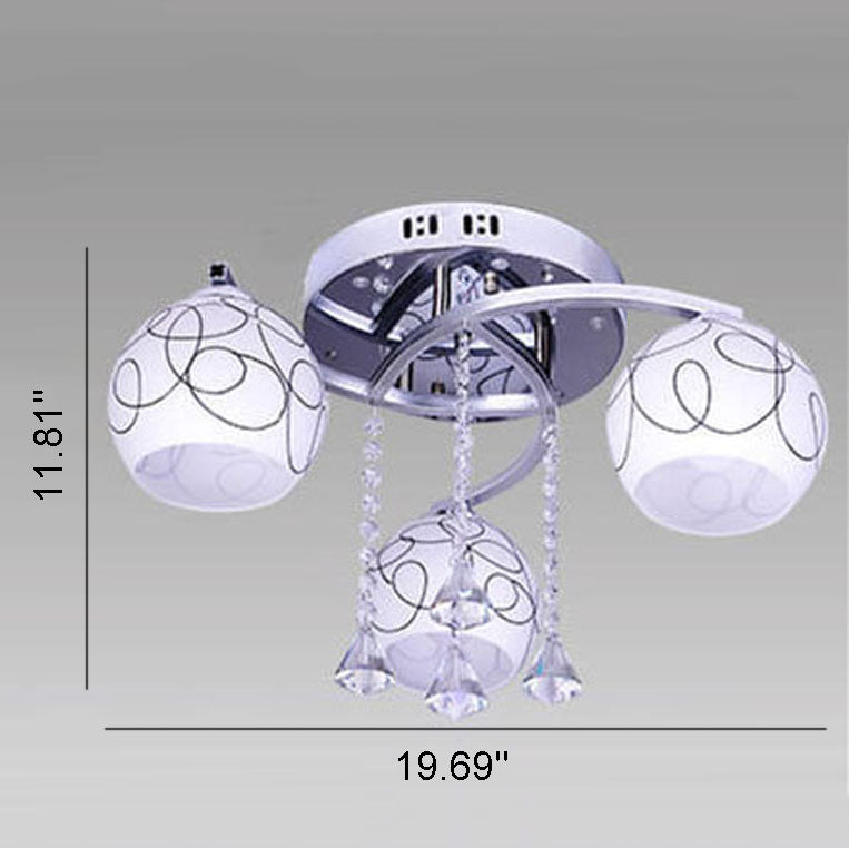 Modern Creative Glass Dome  Shade 3-Light Semi-Flush Mount Ceiling Light