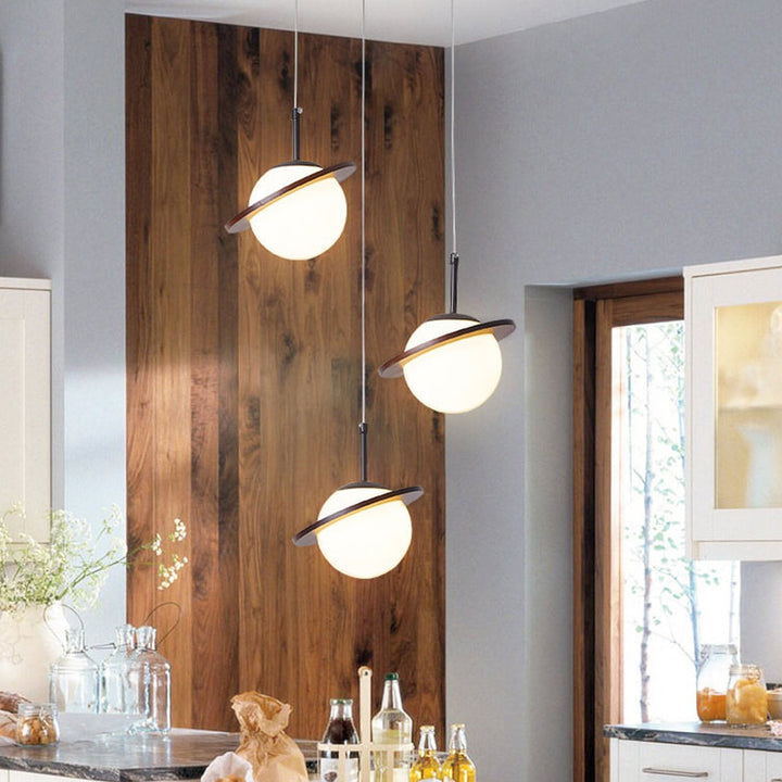 Lámpara de Araña de Vidrio Blanco Lechoso de Madera Nórdica 1/3 Luces 