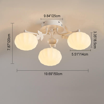 Nordic Cream Pumpkin Round Shade Branch 3-Light Semi-Flush Mount Ceiling Light