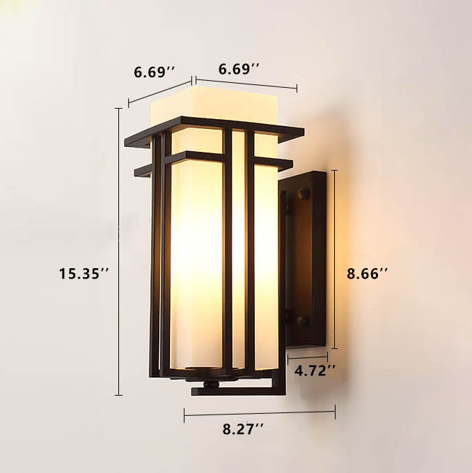 Modern Glass Square Iron 1-Light Waterproof Outdoor Wall Sconce Lamp