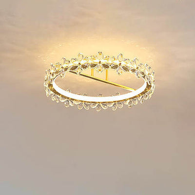 Moderne Luxus Kristall Blütenblatt Ring LED Deckenleuchte in halber Einbauhöhe 
