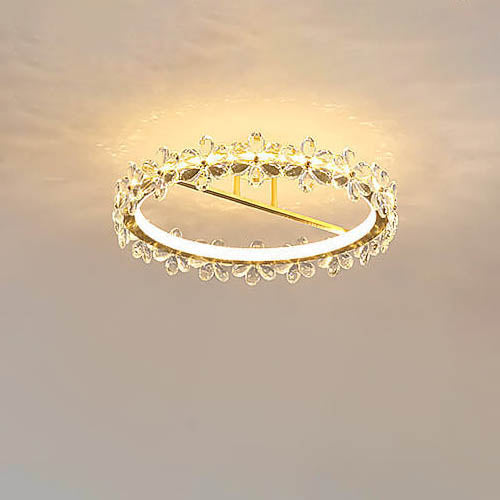 Moderne Luxus Kristall Blütenblatt Ring LED Deckenleuchte in halber Einbauhöhe 