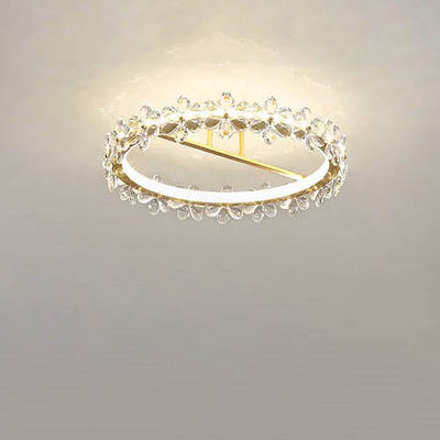 Moderne Luxus Kristall Blütenblatt Ring LED Deckenleuchte in halber Einbauhöhe 