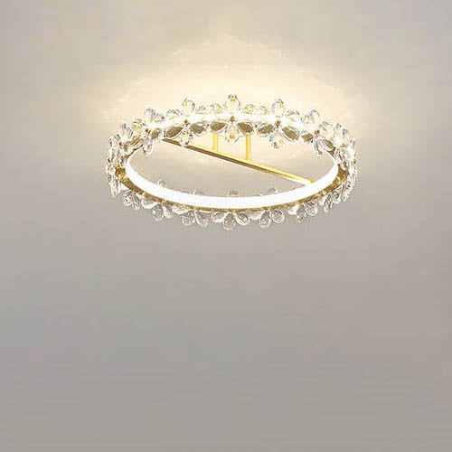 Moderne Luxus Kristall Blütenblatt Ring LED Deckenleuchte in halber Einbauhöhe 