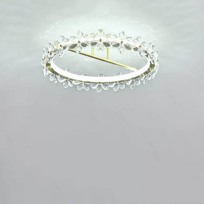 Moderne Luxus Kristall Blütenblatt Ring LED Deckenleuchte in halber Einbauhöhe 