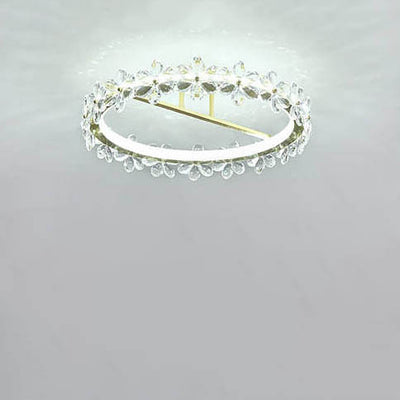 Moderne Luxus-Kristallblütenring-LED-Deckenleuchte mit halbbündiger Montage 