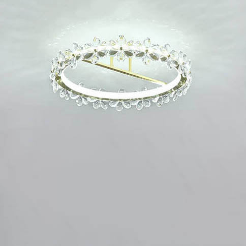 Moderne Luxus Kristall Blütenblatt Ring LED Deckenleuchte in halber Einbauhöhe 