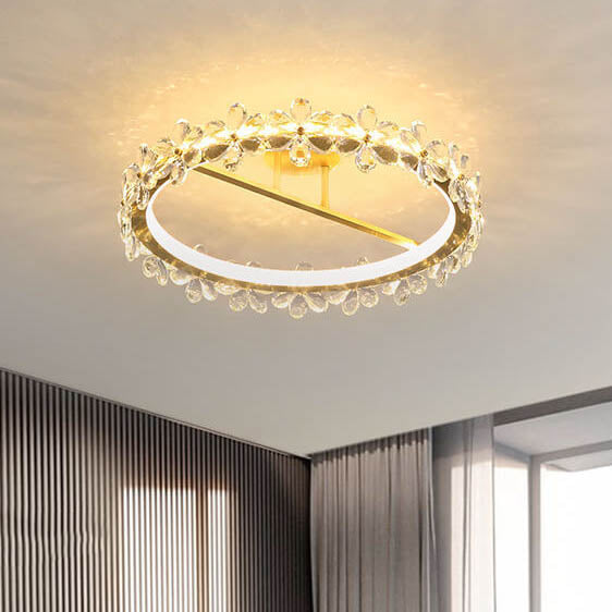 Moderne Luxus Kristall Blütenblatt Ring LED Deckenleuchte in halber Einbauhöhe 