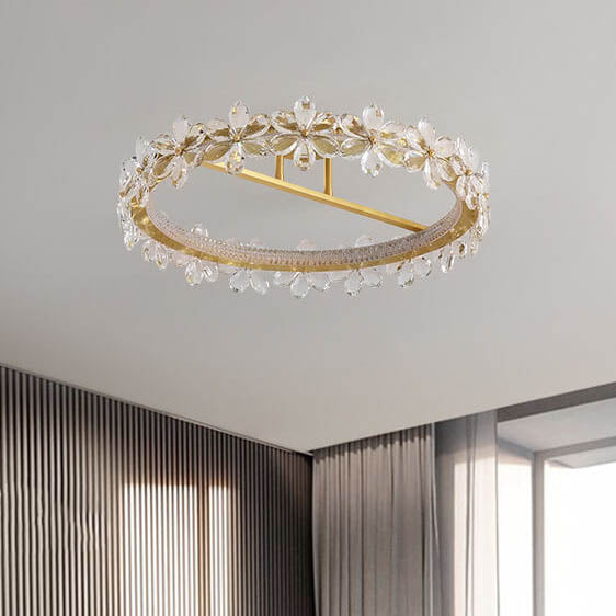 Moderne Luxus Kristall Blütenblatt Ring LED Deckenleuchte in halber Einbauhöhe 