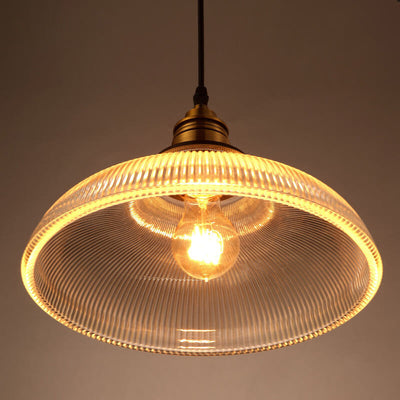 Vintage Striped Pot Lid Glass 1-Light Pendant Light