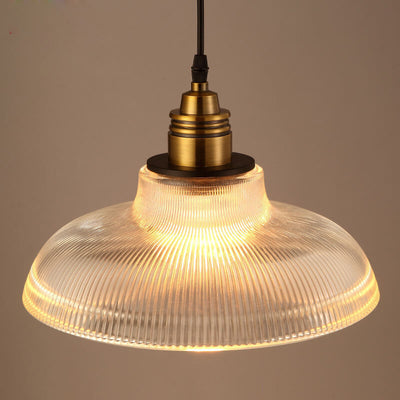 Vintage Striped Pot Lid Glass 1-Light Pendant Light